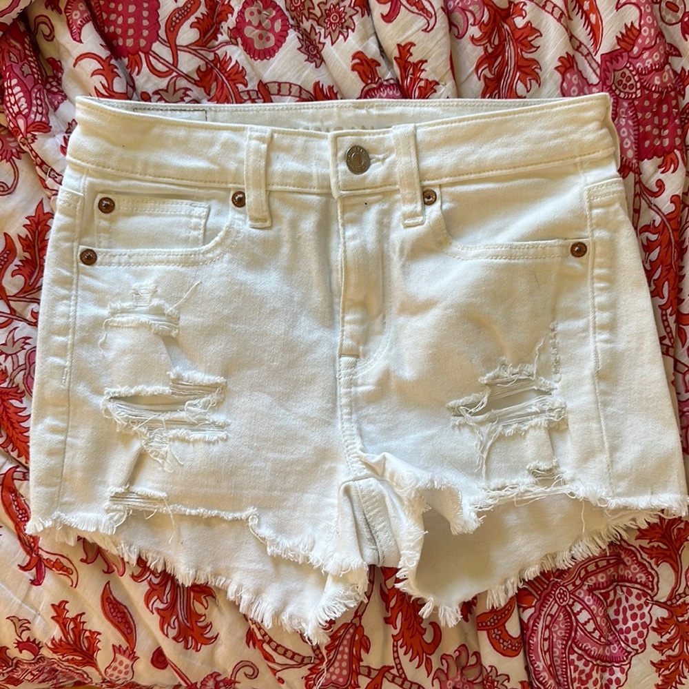 american eagle white jean shorts